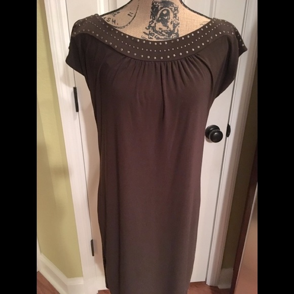 Bisou Bisou Gorgeous knit dress size 8 Cocoa Brown With Studs - Picture 3 of 6